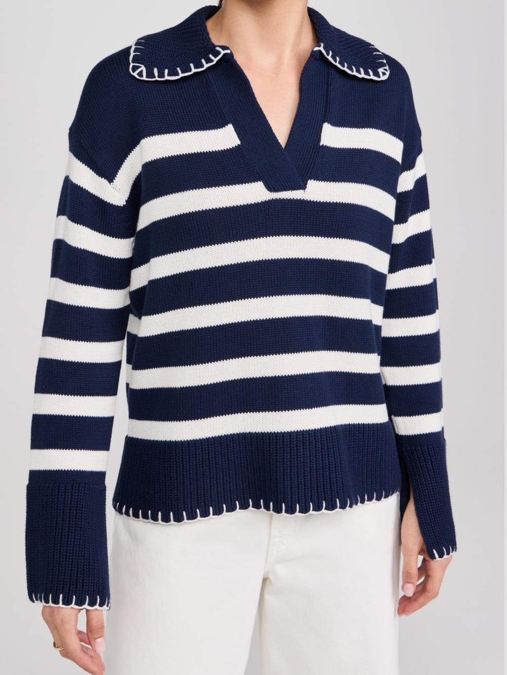 Rails Athena Pullover Bold Navy Blue & Ivory Stripe Sweater Nautical Sporty M - Picture 2 of 9
